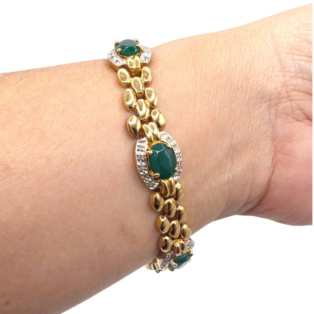 Gold Plated And Green Agate Bracelet 7”
